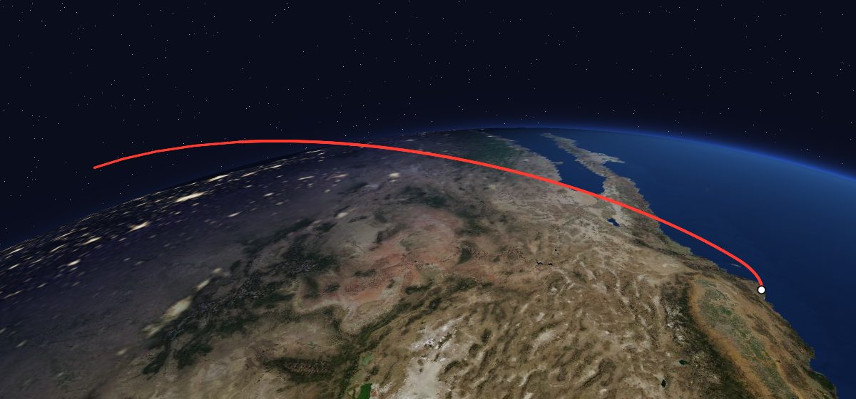 COS-B: the flight path in 3D, from the pad to orbit, seen from space