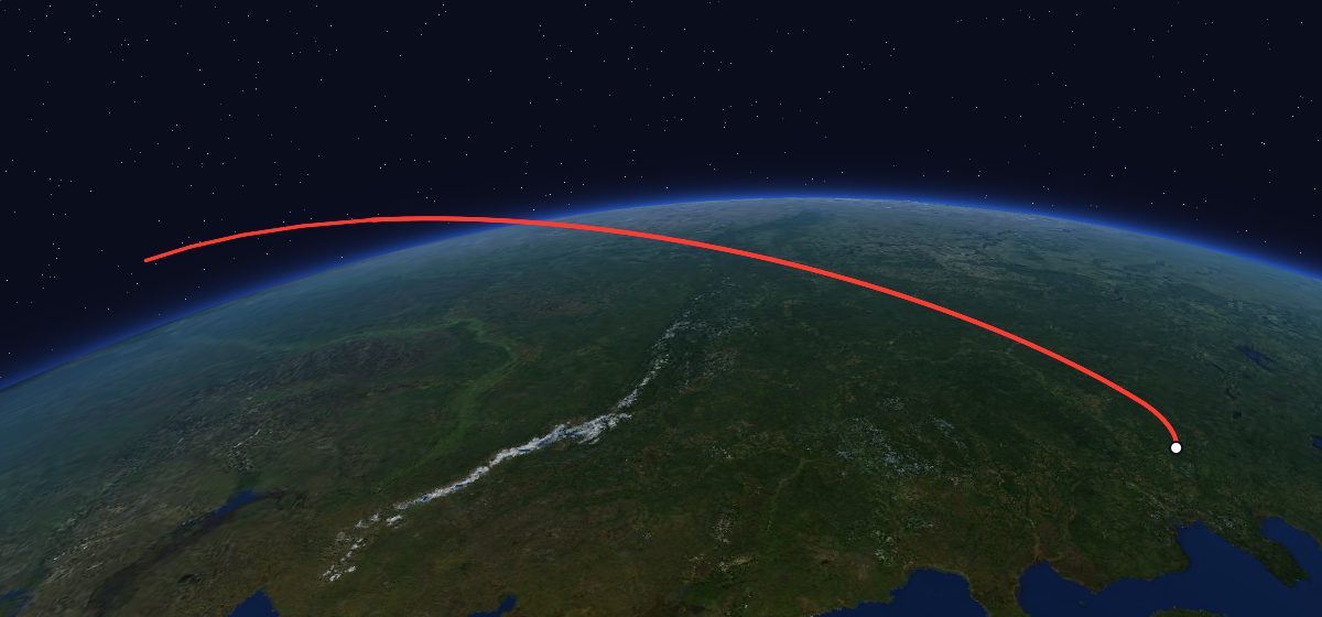 The flight path of Meteor-1 5 (17L) drawn on a map