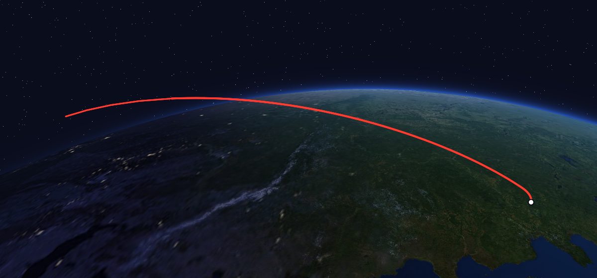The flight path of Zenit-6U 87 drawn on a map
