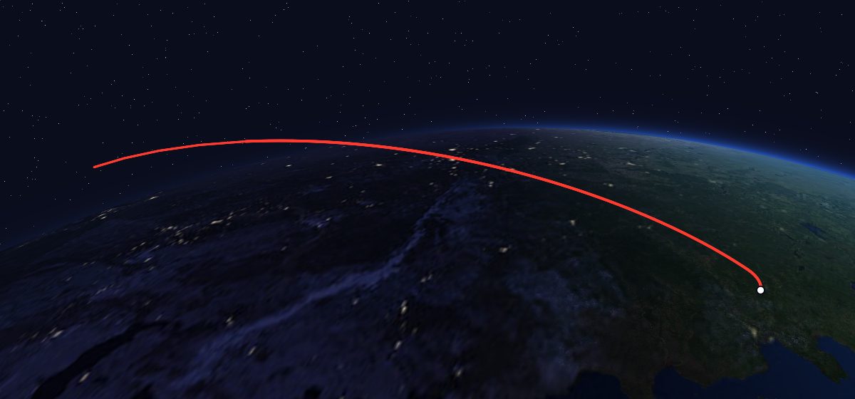 The flight path of Yantar-4K2 5 drawn on a map