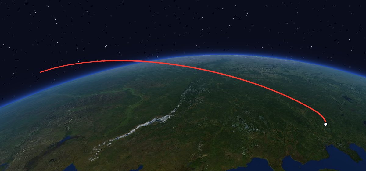 The flight path of Zenit-2 71 drawn on a map
