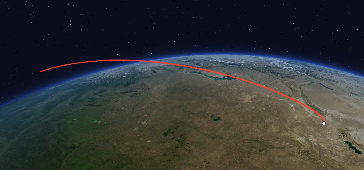 The flight path of Zenit-4M 1 drawn on a map