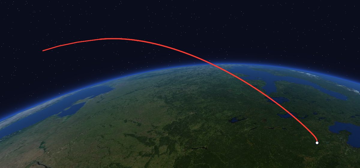 Resurs-F1 17F41 19L: the flight path in 3D, from the pad to orbit, seen from space