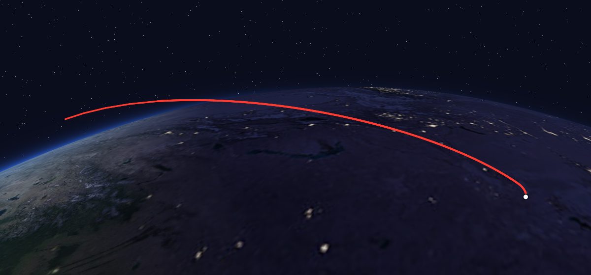 Nimiq 1: the flight path in 3D, from the pad to orbit, seen from space