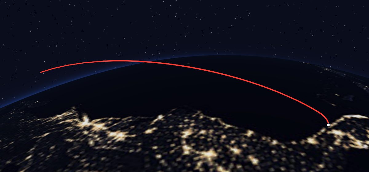 STS-79: the flight path in 3D, from the pad to orbit, seen from space