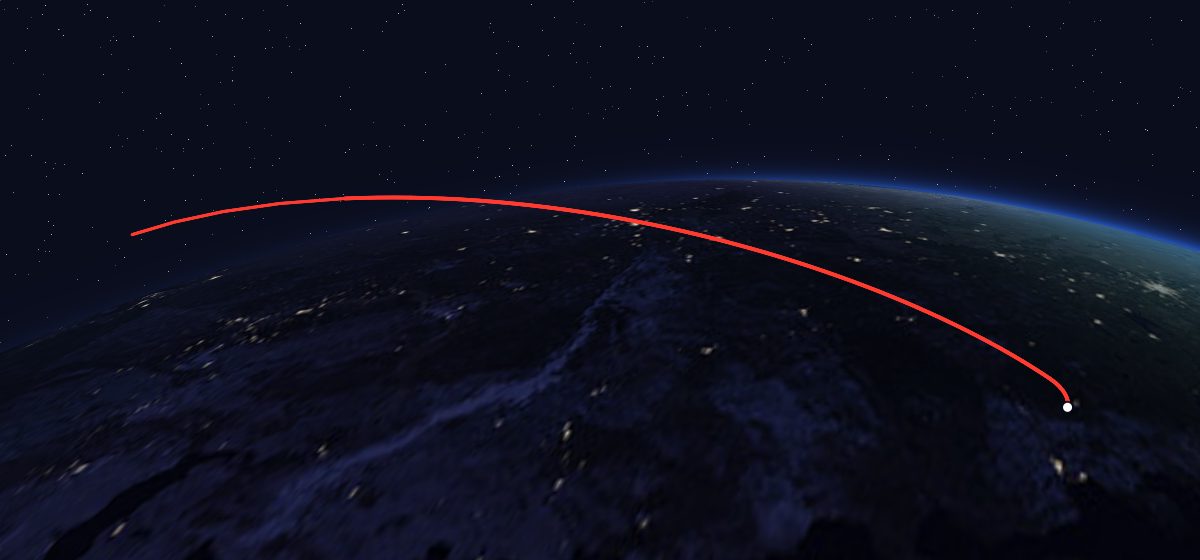 Zenit-6U 14: the flight path in 3D, from the pad to orbit, seen from space