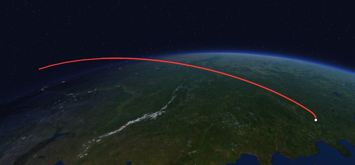 Zenit-4MKM 4: the flight path in 3D, from the pad to orbit, seen from space