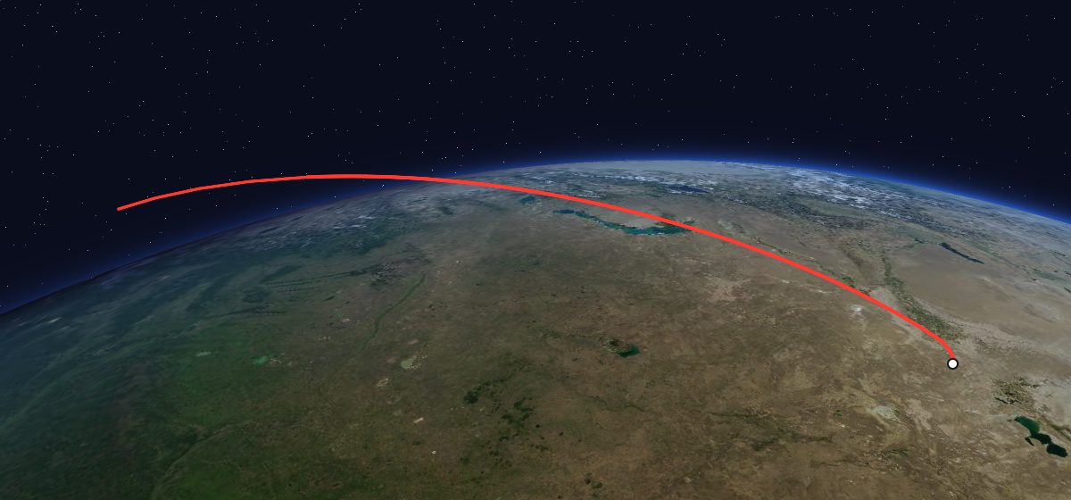 Yantar-4KS1M 2: the flight path in 3D, from the pad to orbit, seen from space