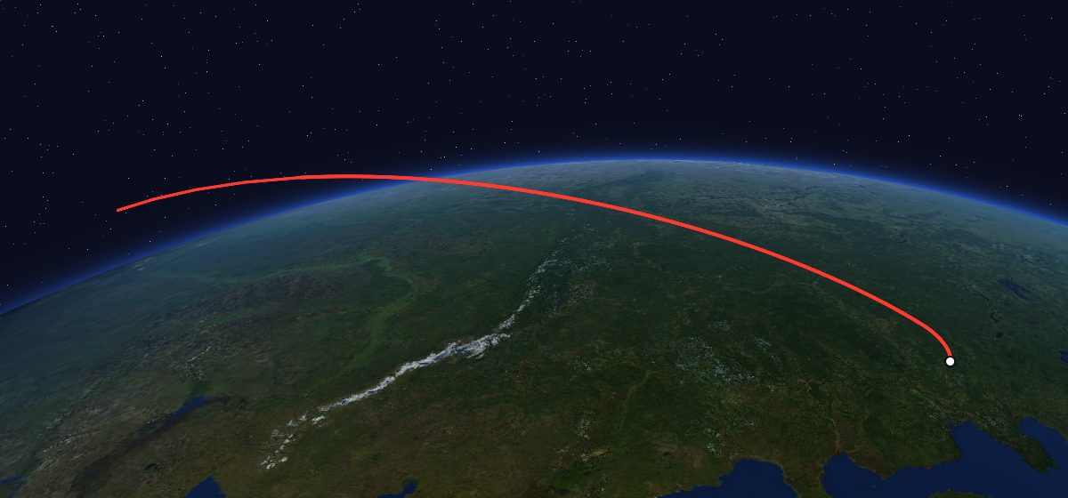 Meteor-1 21 (31L): the flight path in 3D, from the pad to orbit, seen from space