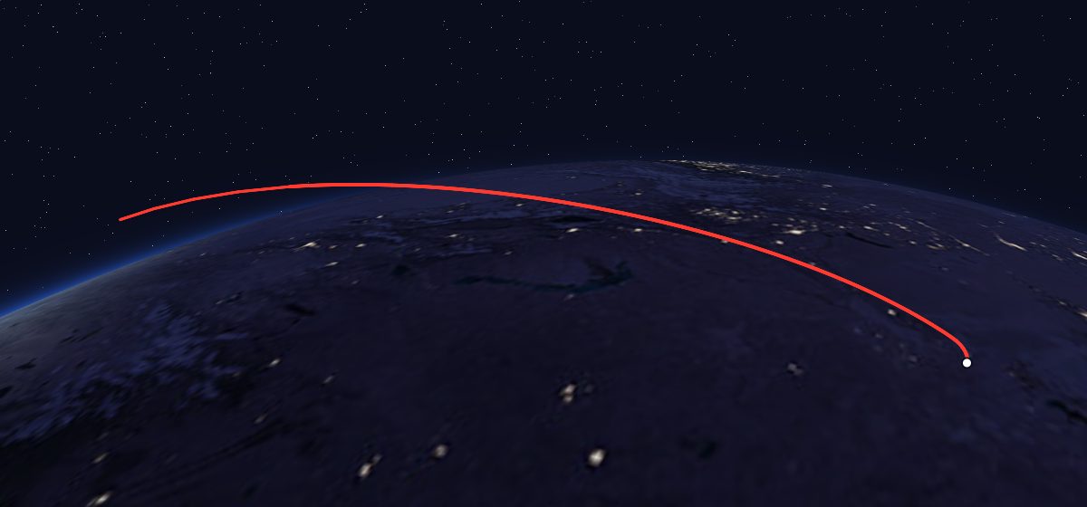 Anik F3: the flight path in 3D, from the pad to orbit, seen from space