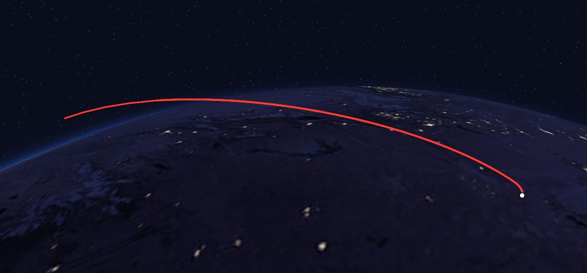 The flight path of Raduga-1M drawn on a map