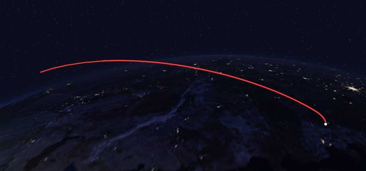 The flight path of Okean-O1 1 drawn on a map
