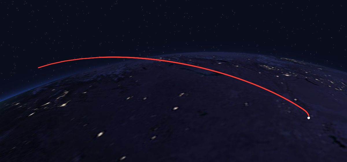 Soyuz 29: the flight path in 3D, from the pad to orbit, seen from space