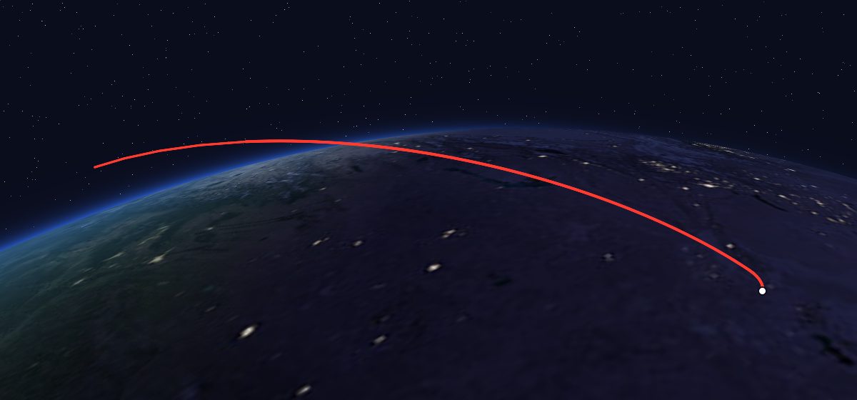 The flight path of Progress 21 drawn on a map