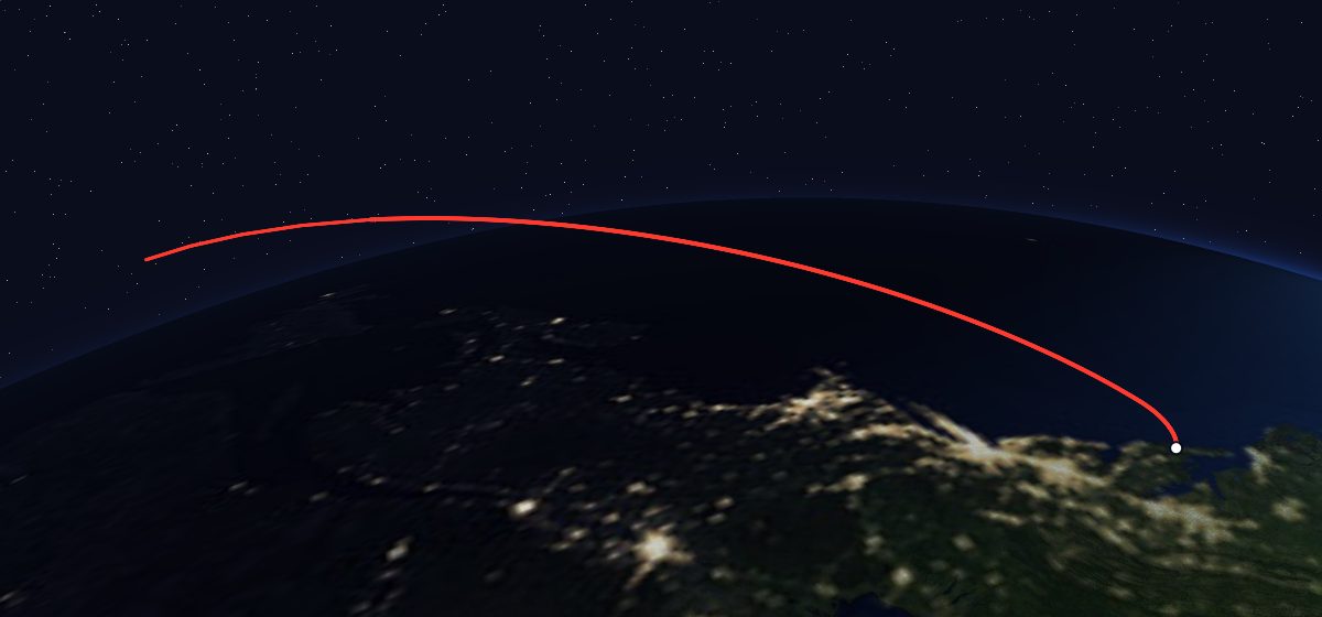 Meteor SM: the flight path in 3D, from the pad to orbit, seen from space