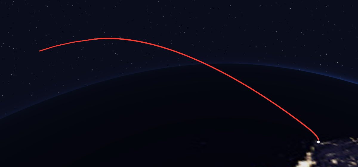 DMSP-5B F4: the flight path in 3D, from the pad to orbit, seen from space