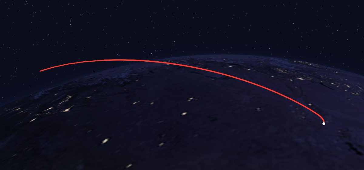 Soyuz T-6: the flight path in 3D, from the pad to orbit, seen from space