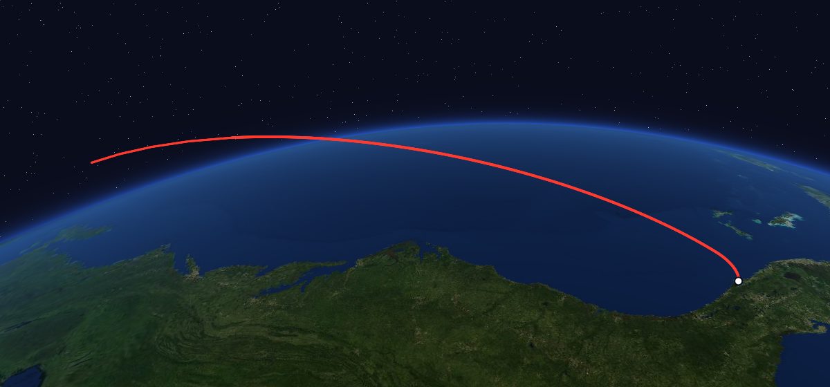 STS-51-C: the flight path in 3D, from the pad to orbit, seen from space