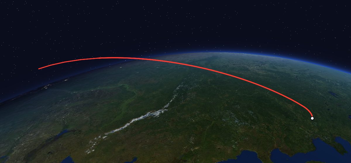 The flight path of US-K 34 drawn on a map