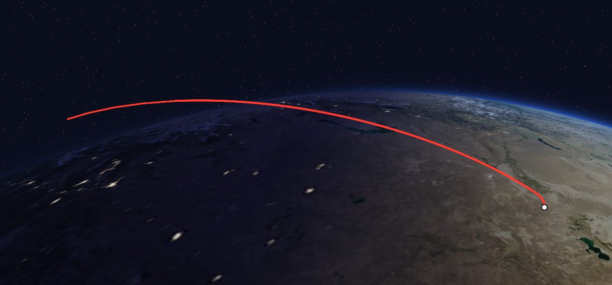 Yantar-4KS1M 3: the flight path in 3D, from the pad to orbit, seen from space