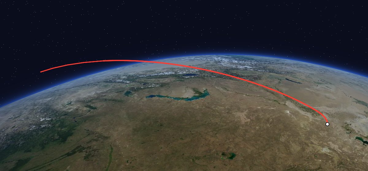 The flight path of Molniya-1Yu 15L drawn on a map