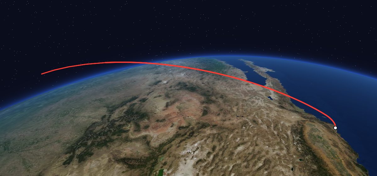 Navstar 5: the flight path in 3D, from the pad to orbit, seen from space