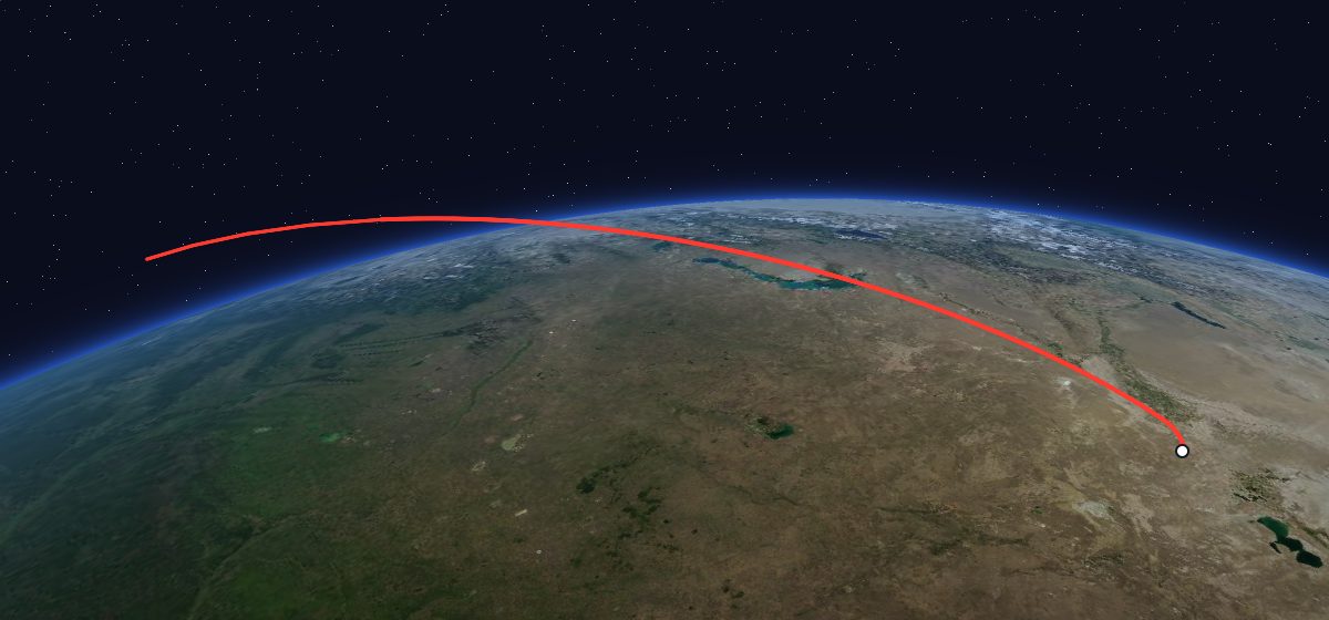 Globalstar 23,36,38,40: the flight path in 3D, from the pad to orbit, seen from space