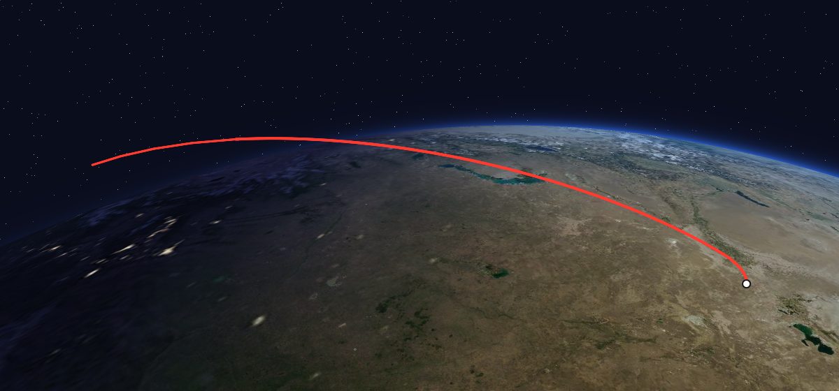 The flight path of US-AO 5 drawn on a map