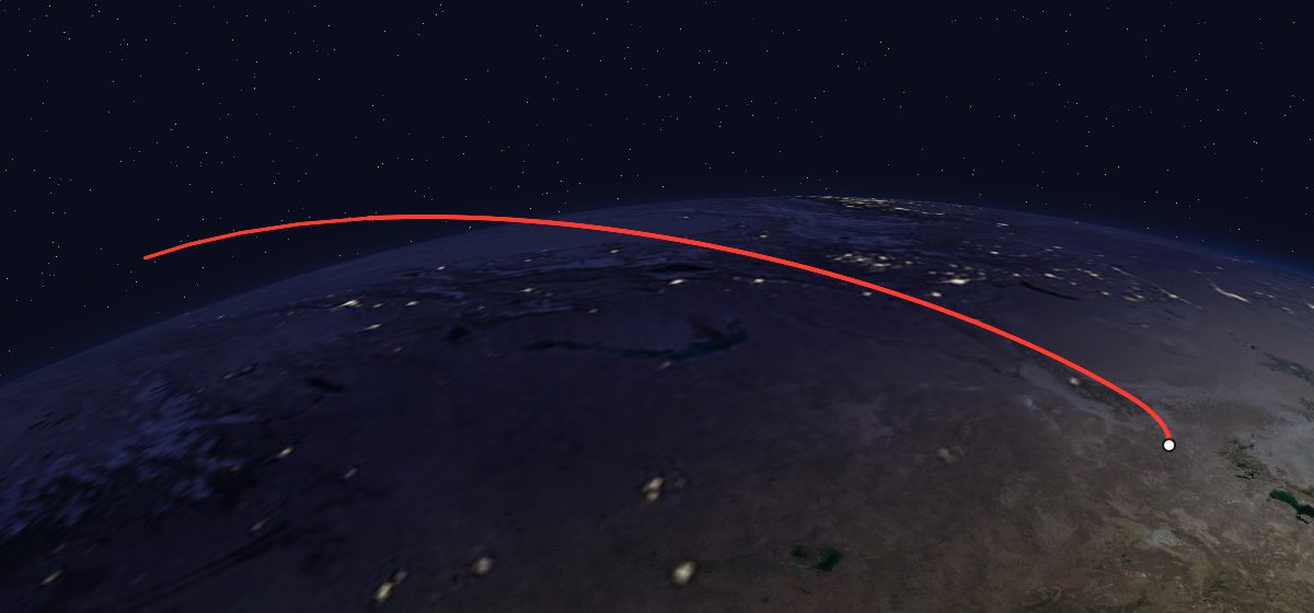 The flight path of Molniya-1 9 drawn on a map