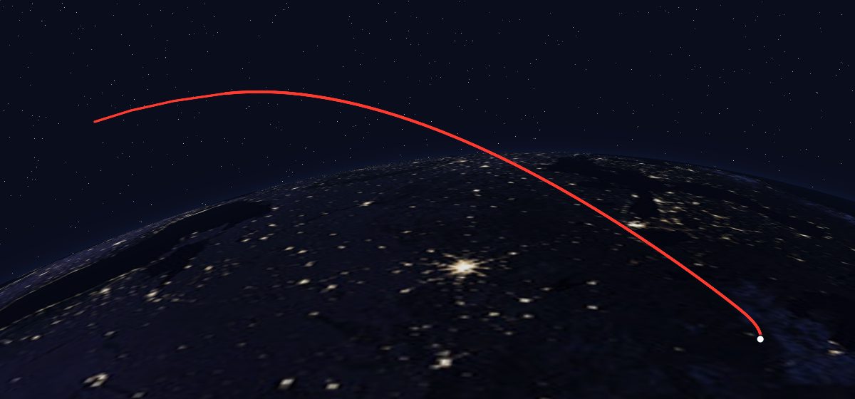The flight path of Meteor-3 1 drawn on a map
