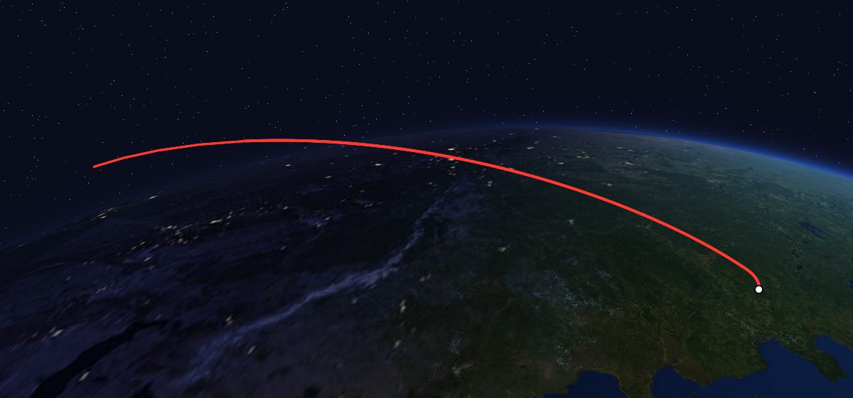 Zenit-4MKM 20: the flight path in 3D, from the pad to orbit, seen from space