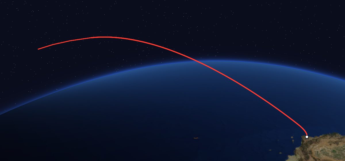 DMSP-5D2 F8: the flight path in 3D, from the pad to orbit, seen from space