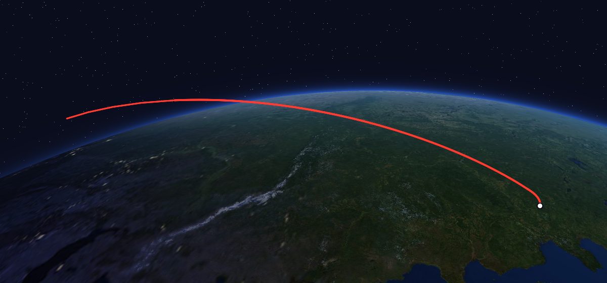 Zenit-4MK 73: the flight path in 3D, from the pad to orbit, seen from space
