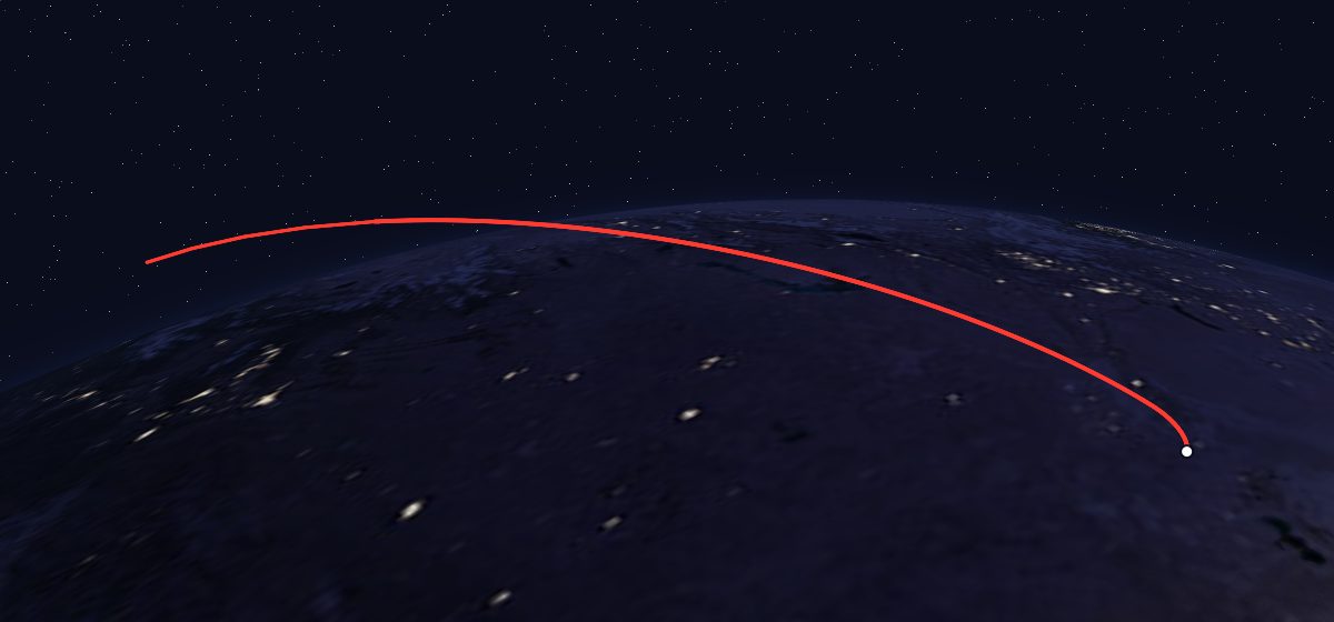 The flight path of OGCh 23 drawn on a map