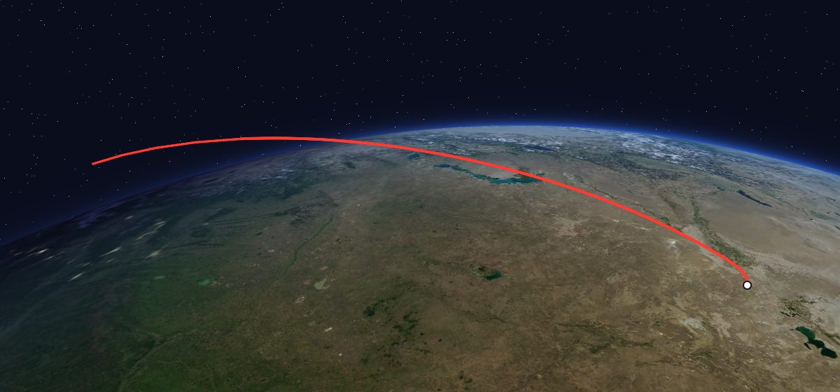 The flight path of Soyuz 6 drawn on a map