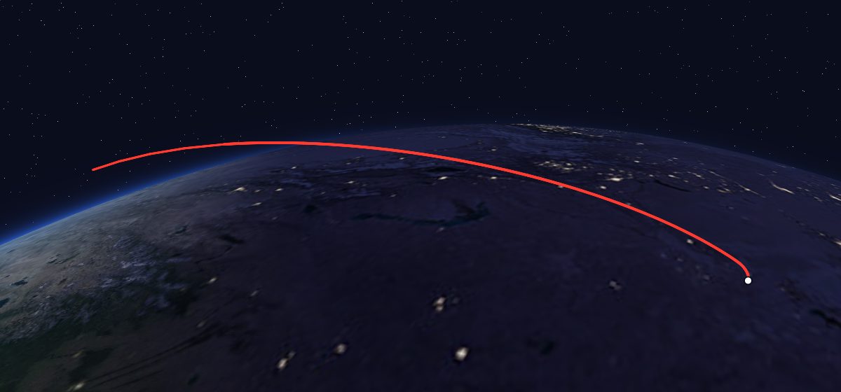 The flight path of Uragan 10 & 11 drawn on a map