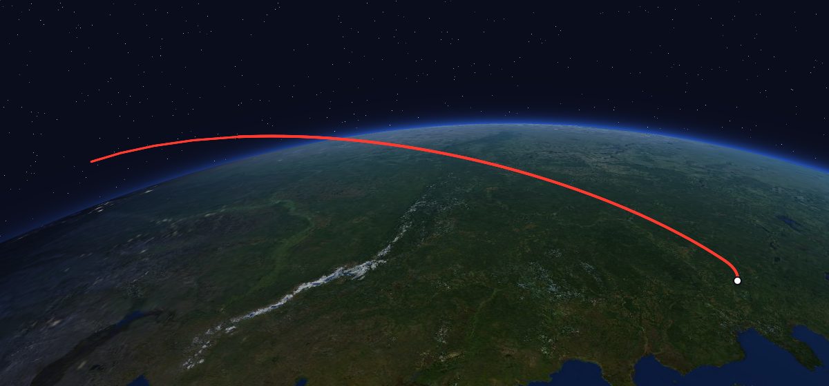 Zenit-6U 11: the flight path in 3D, from the pad to orbit, seen from space