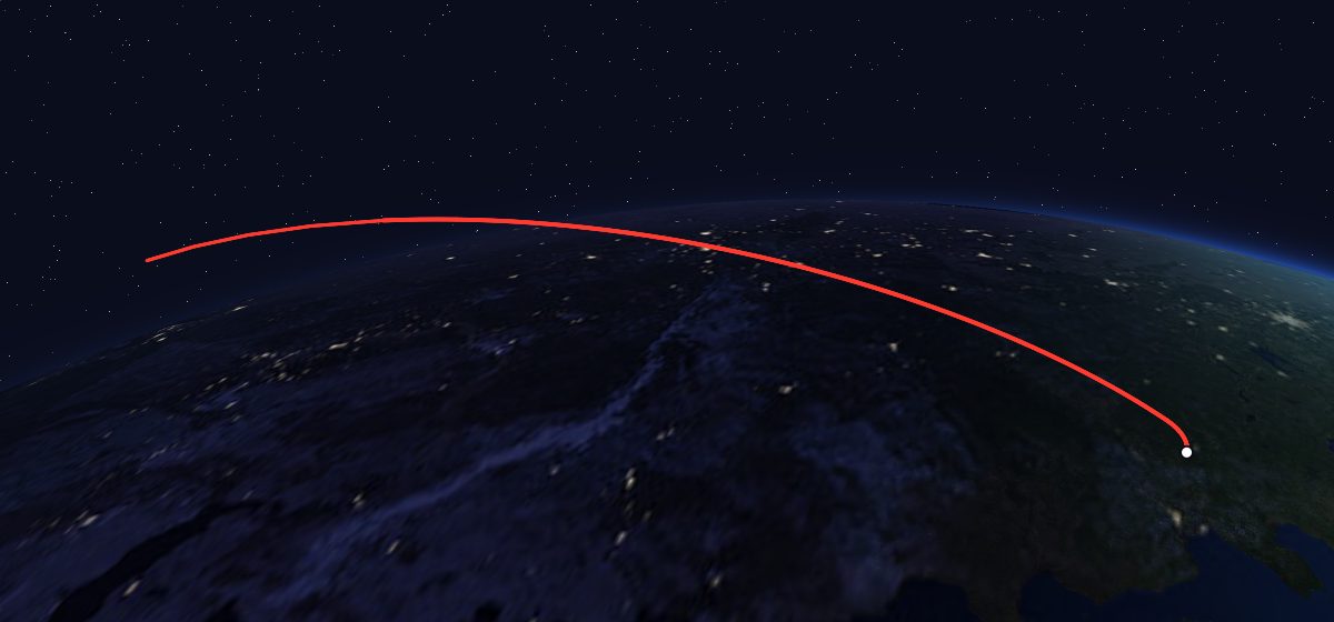 Zenit-4MK 67: the flight path in 3D, from the pad to orbit, seen from space