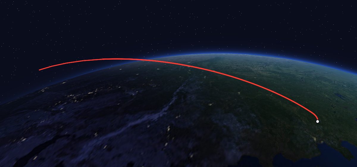 Zenit-6U 52: the flight path in 3D, from the pad to orbit, seen from space