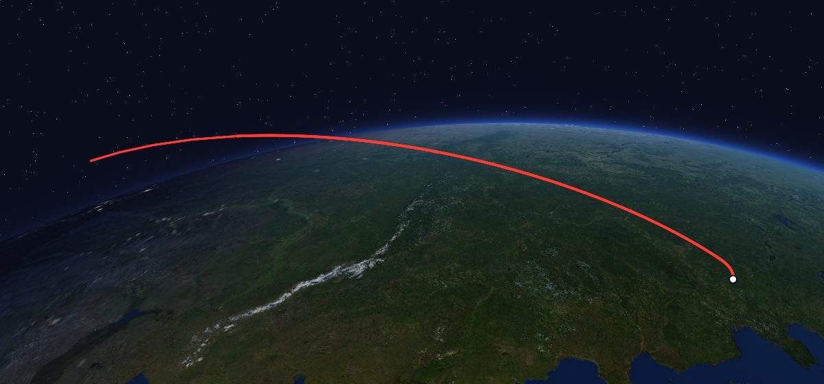 The flight path of Yantar-4K2 6 drawn on a map