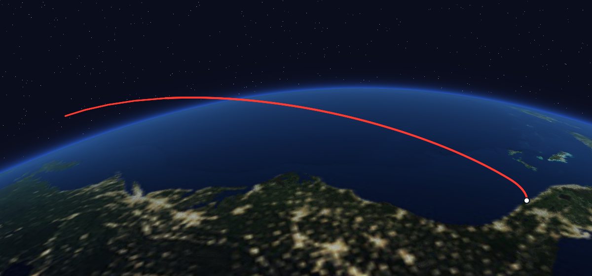 STS-32: the flight path in 3D, from the pad to orbit, seen from space