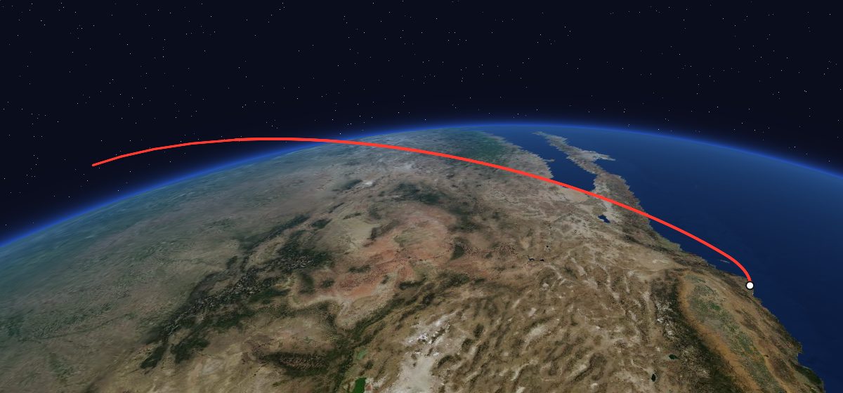 NOAA 8: the flight path in 3D, from the pad to orbit, seen from space