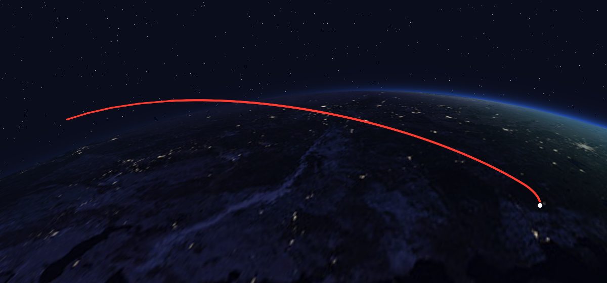 The flight path of Zenit-2 68 drawn on a map