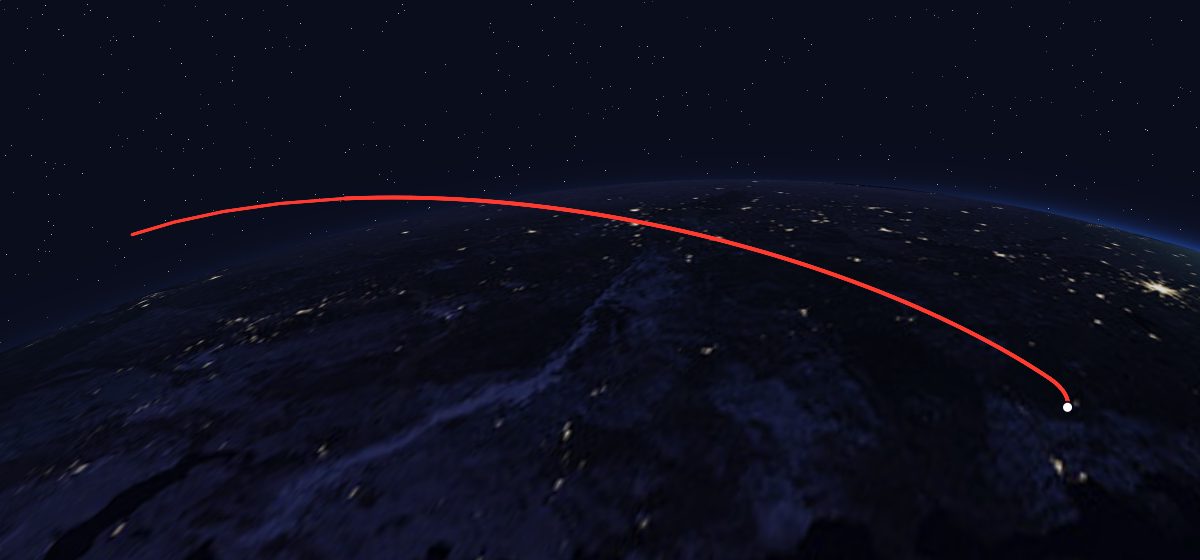 Zenit-2M 95: the flight path in 3D, from the pad to orbit, seen from space