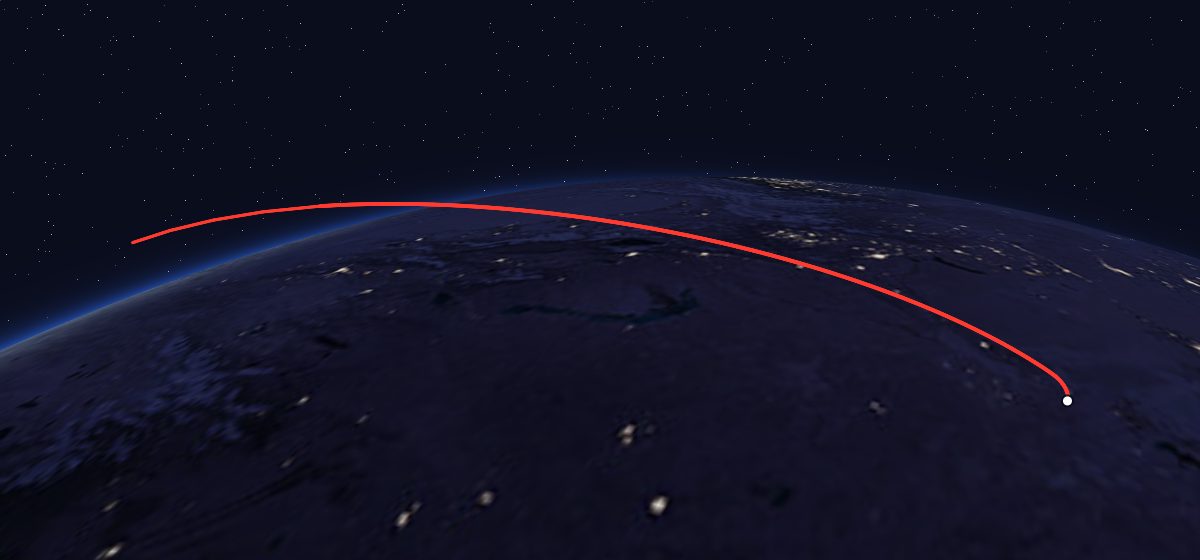 The flight path of Uragan 4 & 5 drawn on a map