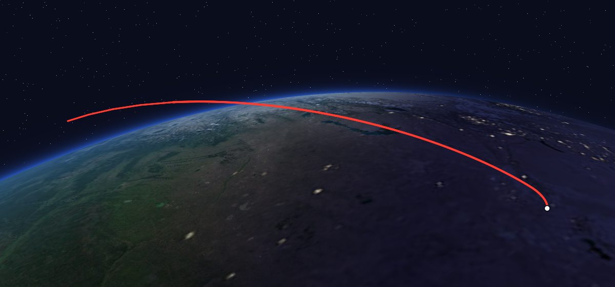The flight path of OGCh 24 drawn on a map