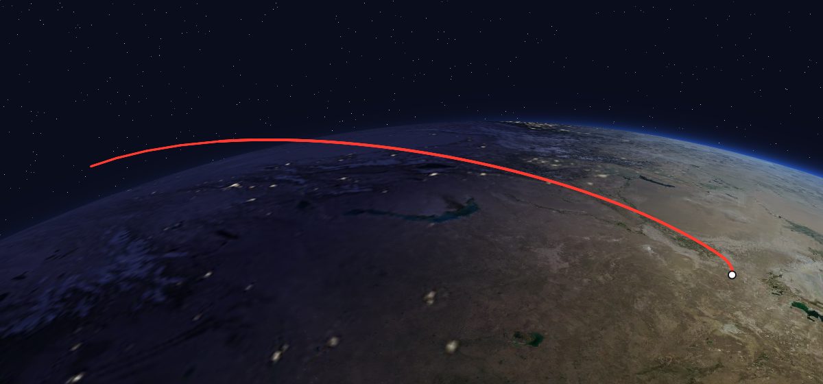 The flight path of Luna-16 drawn on a map