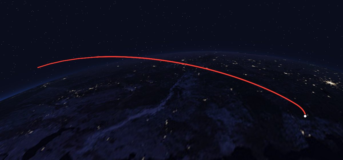 The flight path of Molniya-1T 60 drawn on a map
