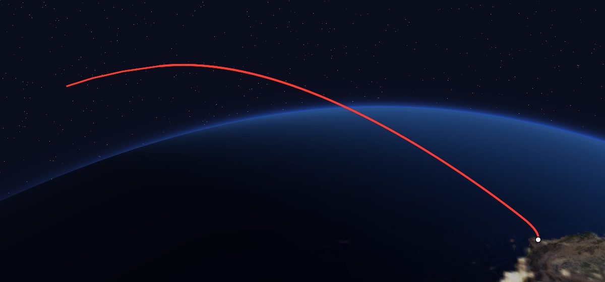 DMSP-5D1 F2: the flight path in 3D, from the pad to orbit, seen from space
