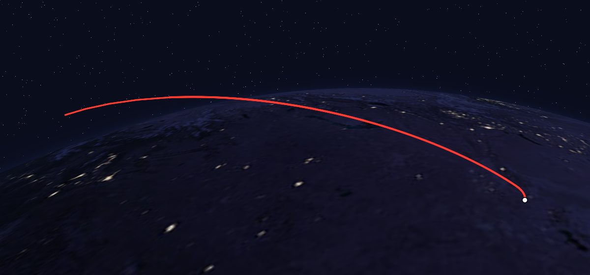 The flight path of Soyuz T-12 drawn on a map